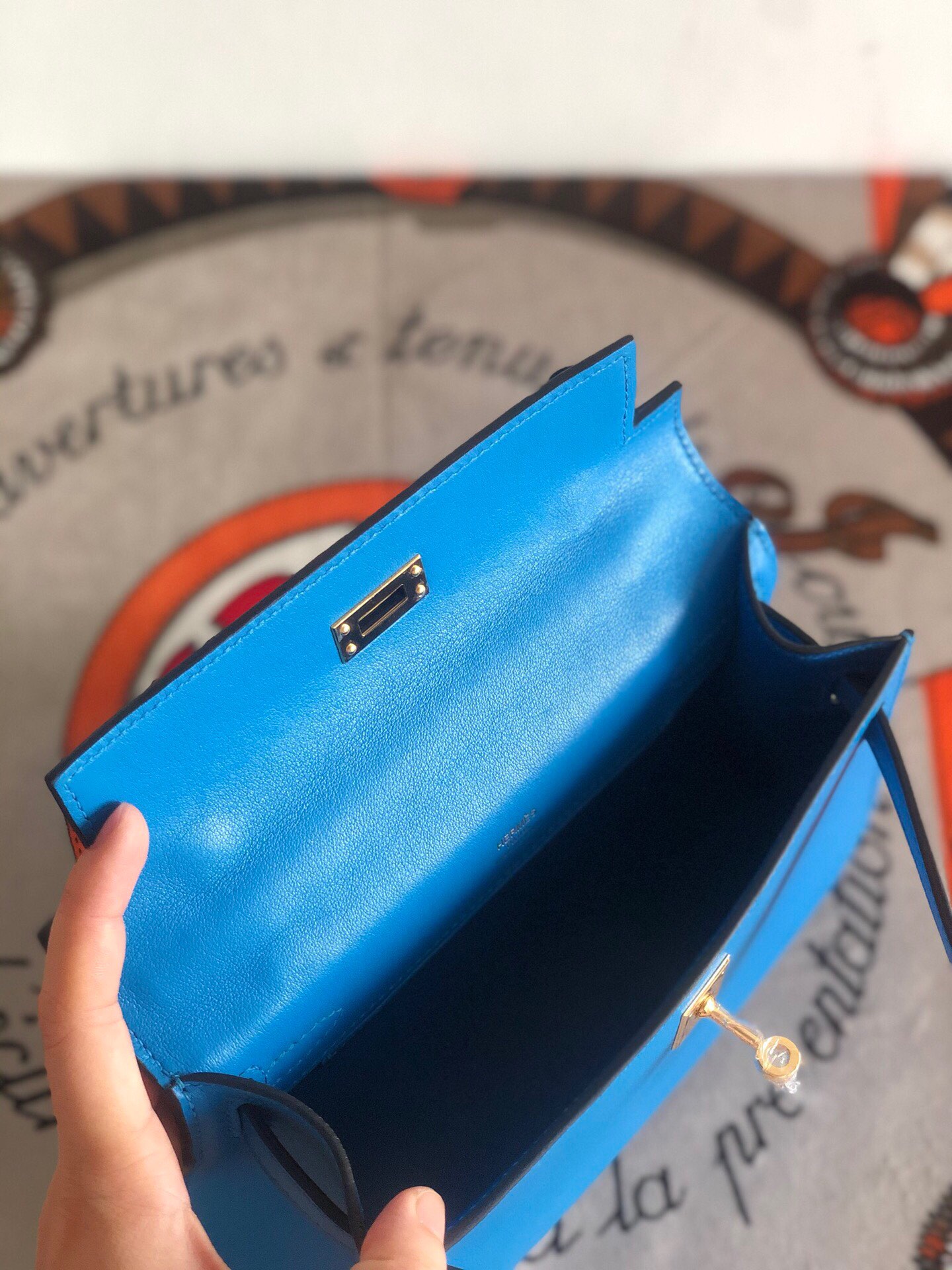 에르메스 미니 켈리백22 블루 금장 스위프트